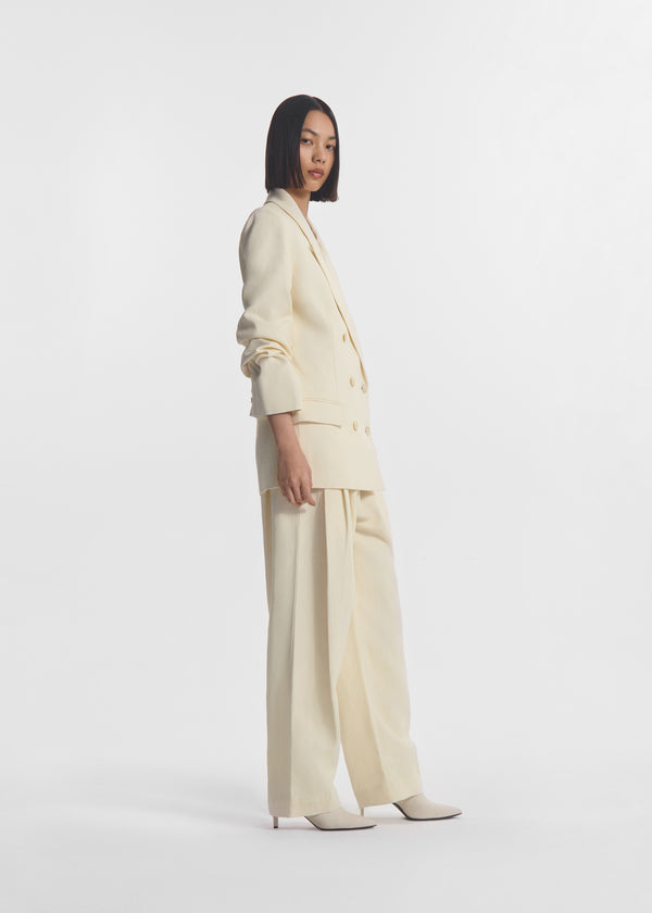Double Breasted Blazer in Linen - Pearl - CO