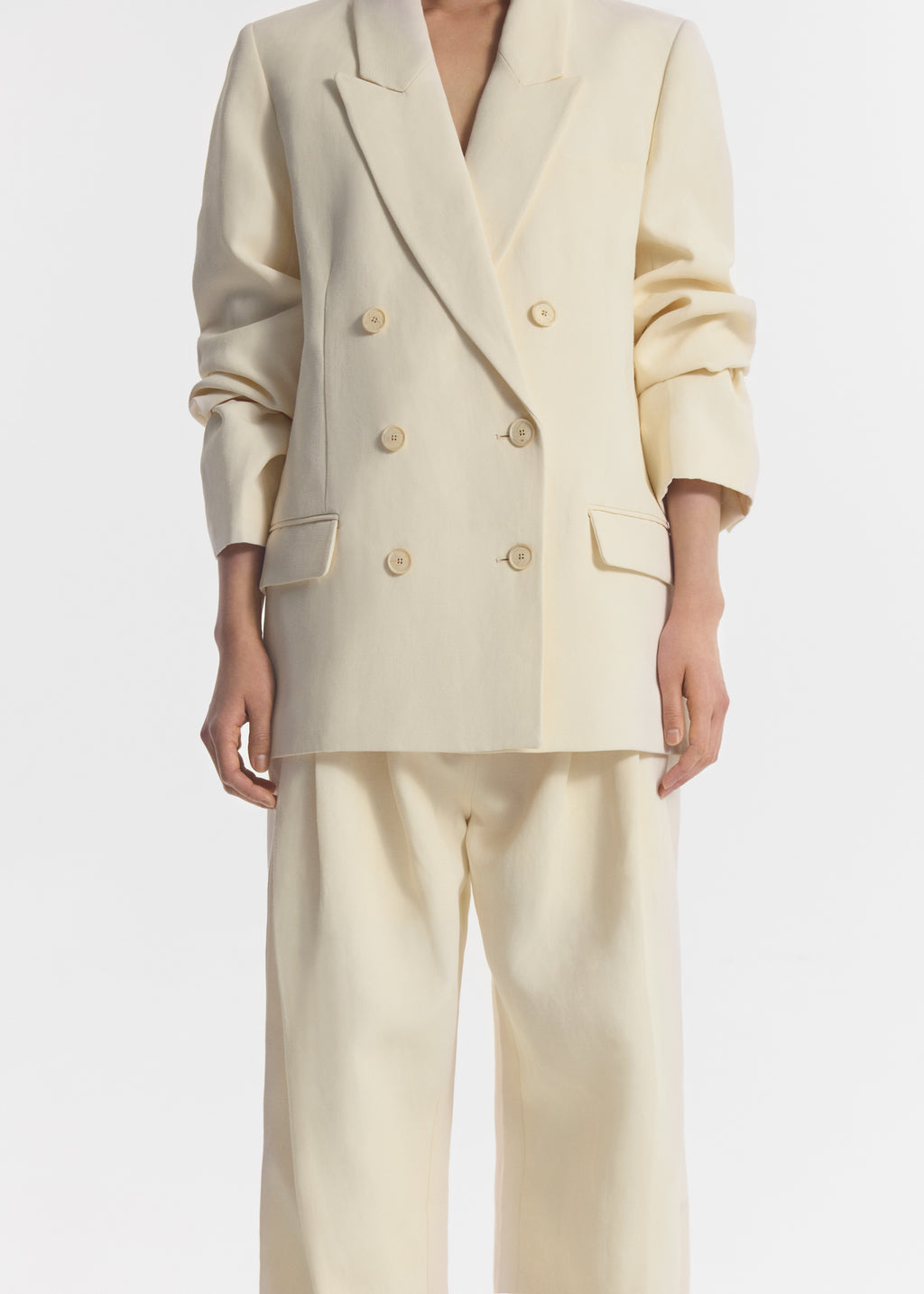 Double Breasted Blazer in Linen - Pearl - CO