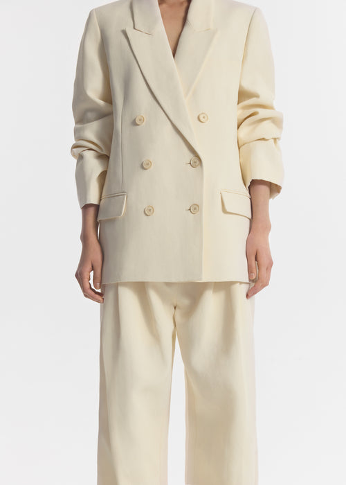 Double Breasted Blazer in Linen - Pearl, image 1 of 5