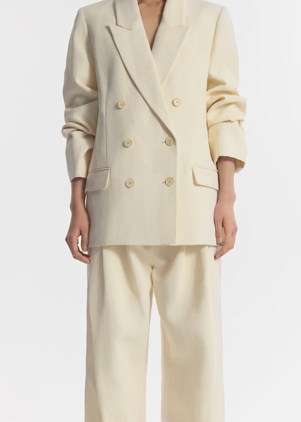 Double Breasted Blazer in Linen - Pearl - CO