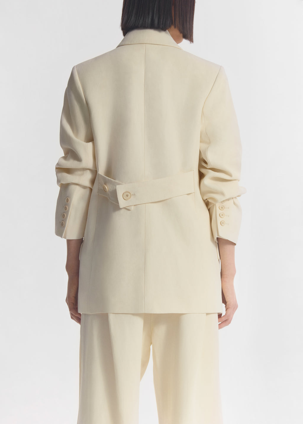 Double Breasted Blazer in Linen - Pearl - CO