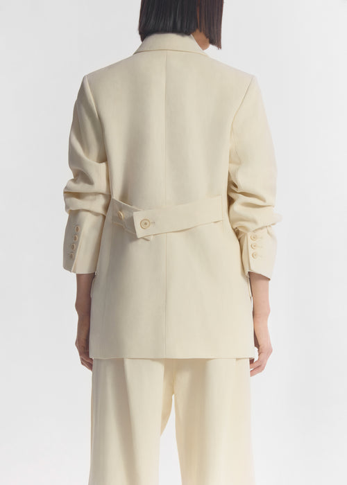 Double Breasted Blazer in Linen - Pearl, image 4 of 5