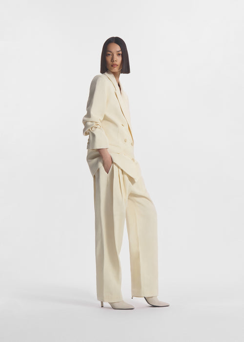 Double Breasted Blazer in Linen - Pearl, image 3 of 5