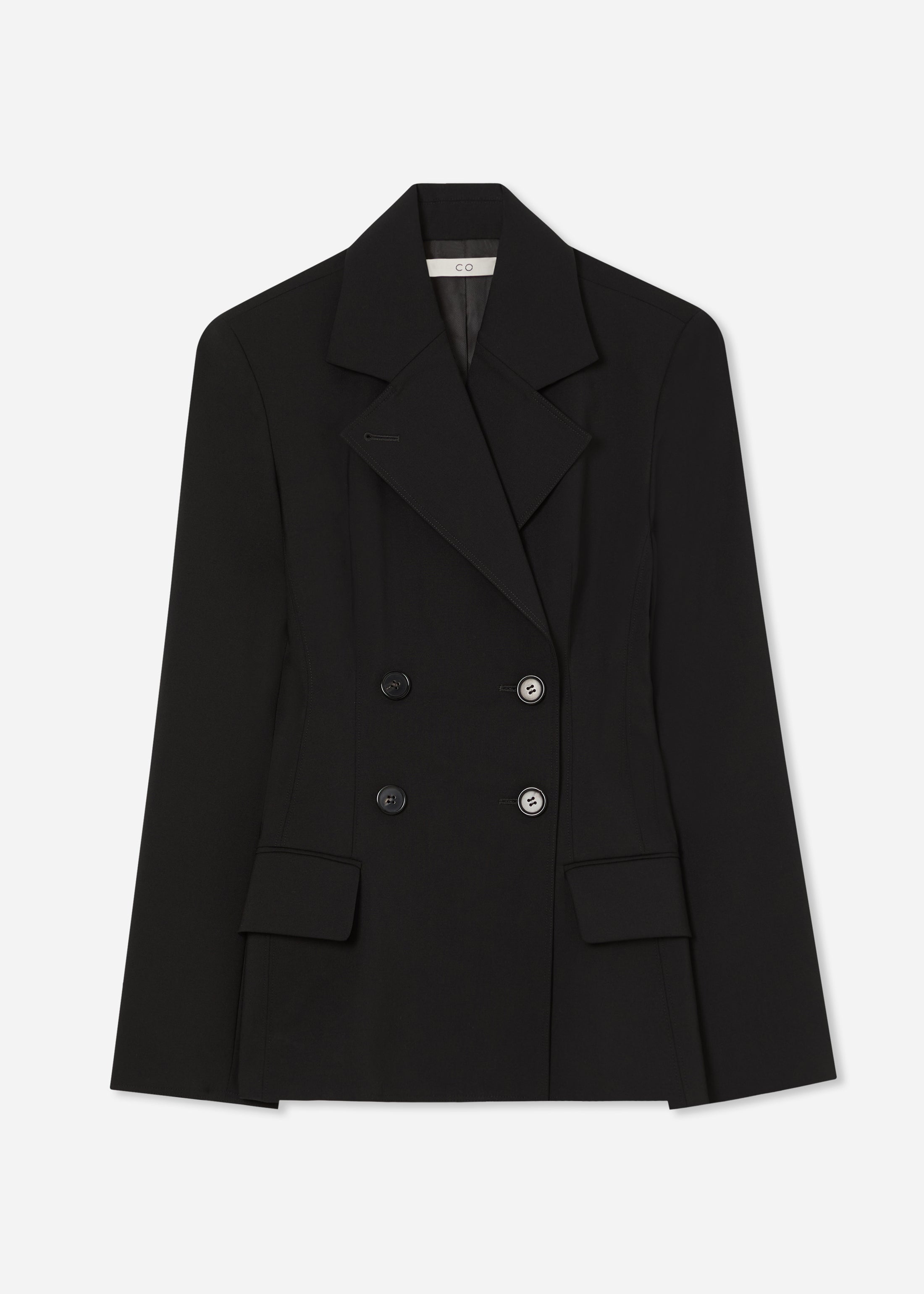 Double Breasted Fitted Blazer in Wool - Black