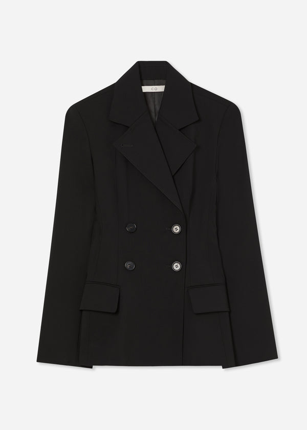 Double Breasted Fitted Blazer in Wool - Black - CO