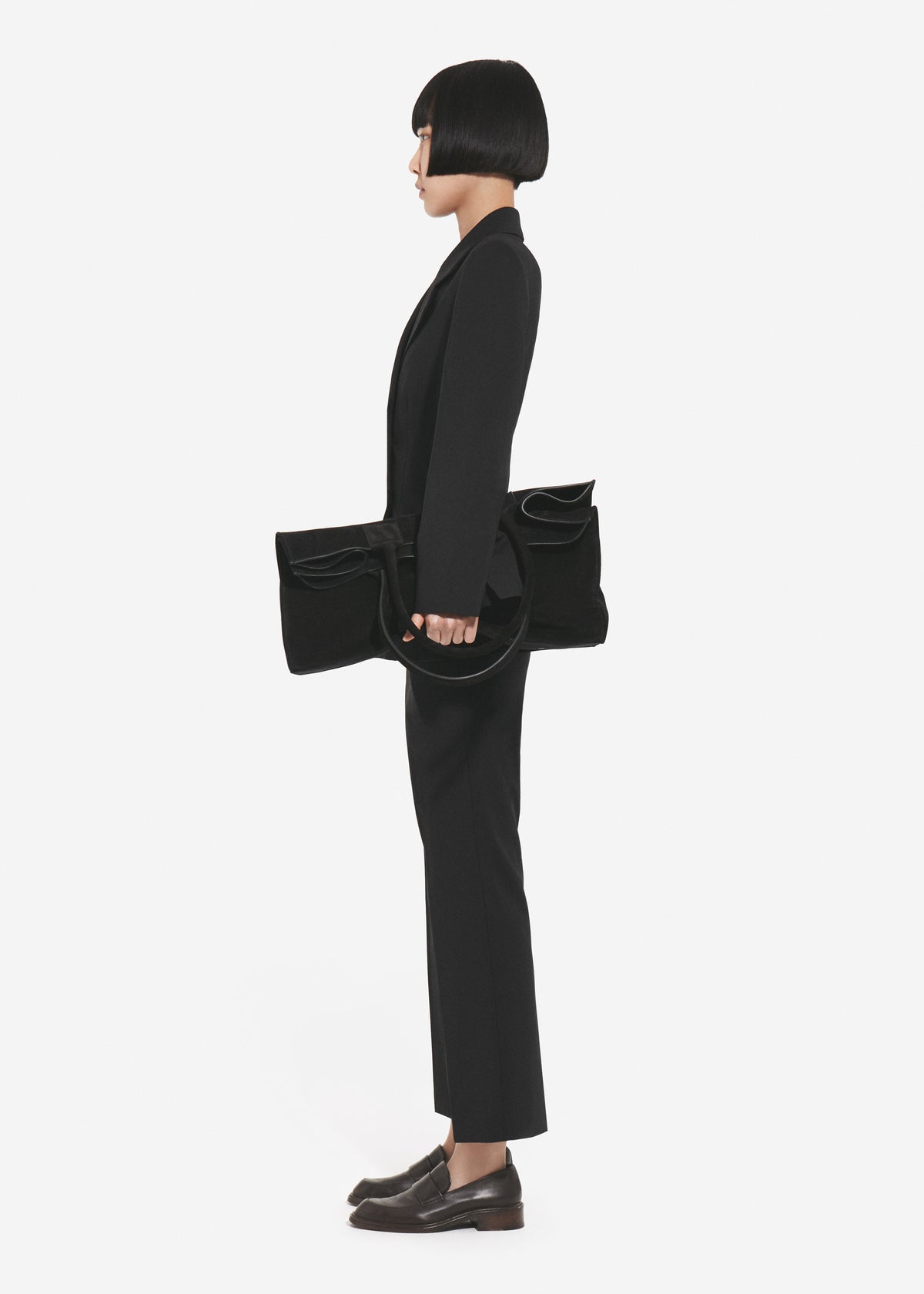 Double Breasted Fitted Blazer in Wool - Black, image 3 of 4