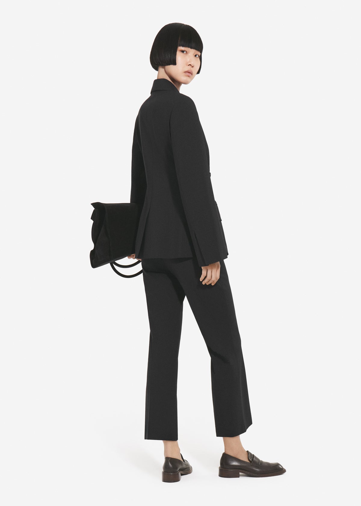 Double Breasted Fitted Blazer in Wool - Black, image 2 of 4