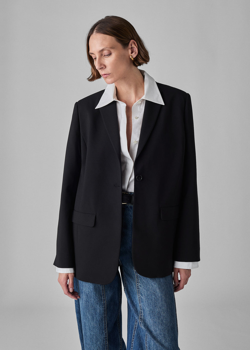 Boxy Jacket in Virgin Wool - Black - CO