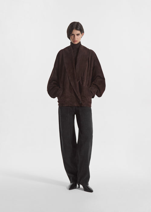 Wrap Jacket in Suede - Chocolate, image 4 of 5