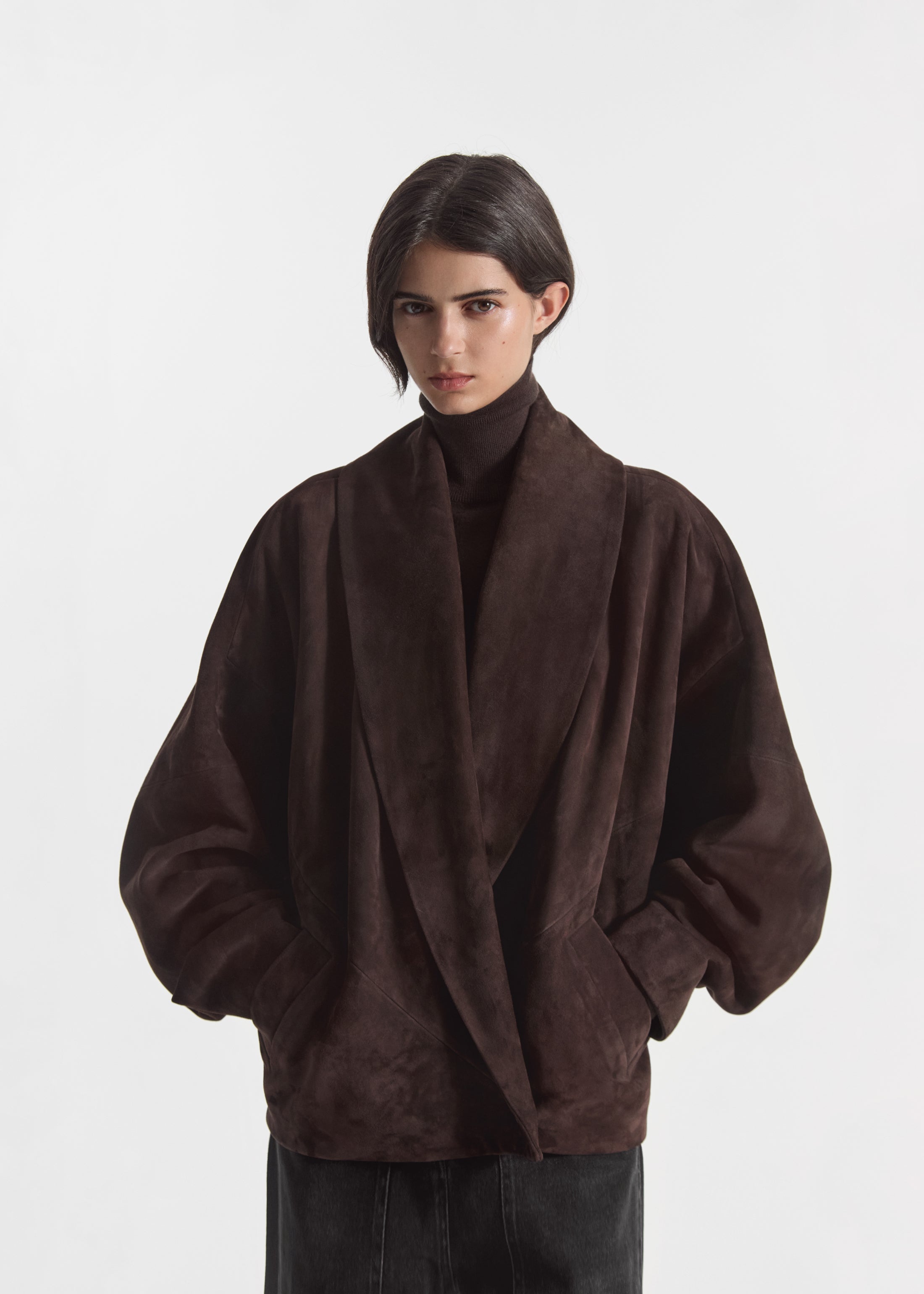 Wrap Jacket in Suede - Chocolate