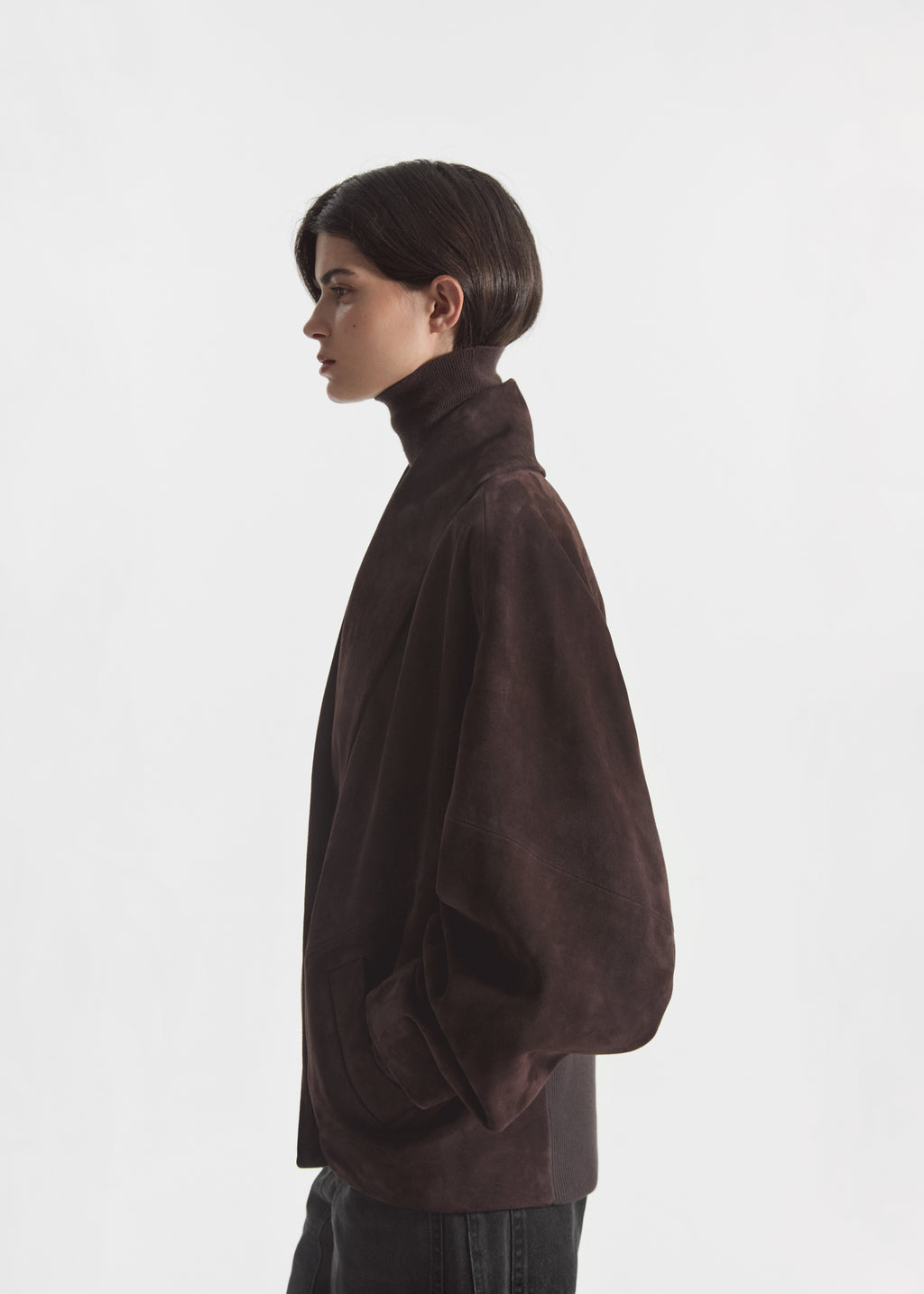 Wrap Jacket in Suede - Chocolate - CO