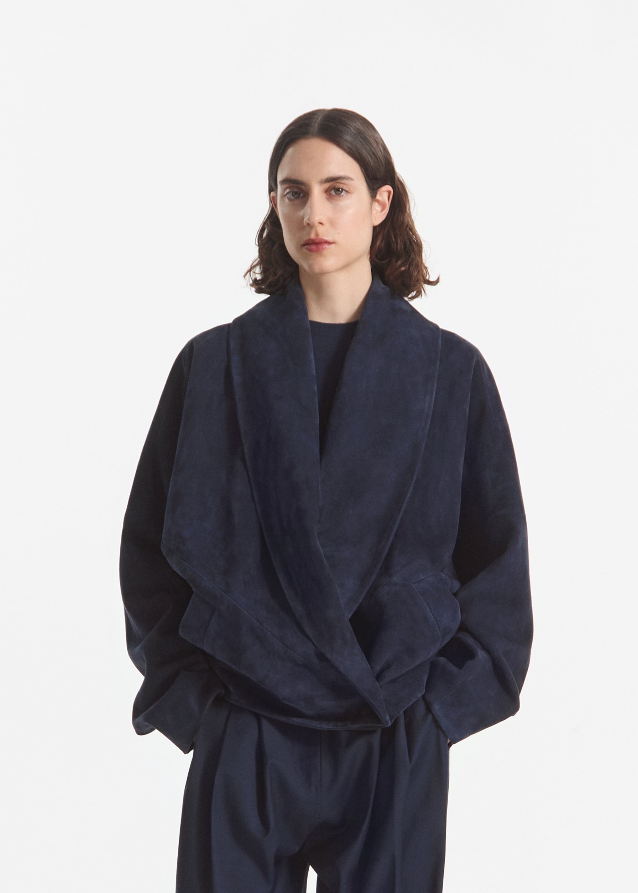 Wrap Jacket in Suede - Navy