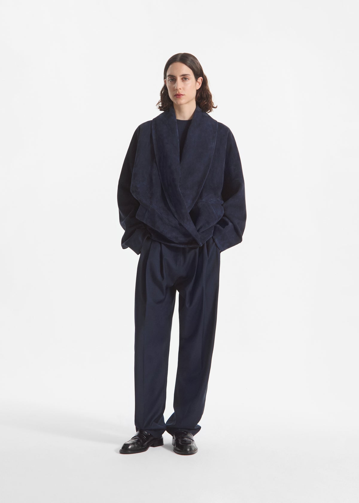 Wrap Jacket in Suede - Navy, image 4 of 6