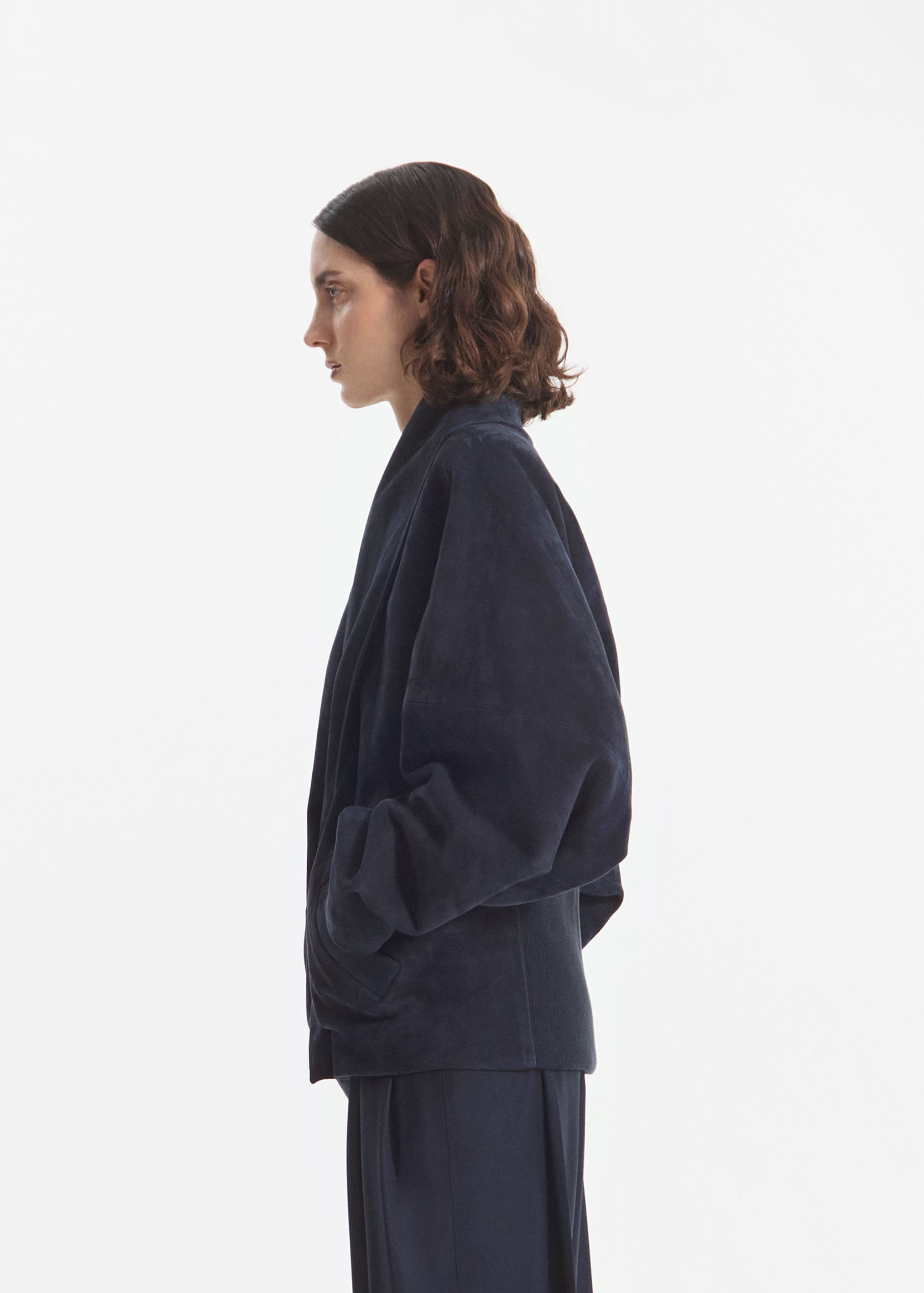Wrap Jacket in Suede - Navy