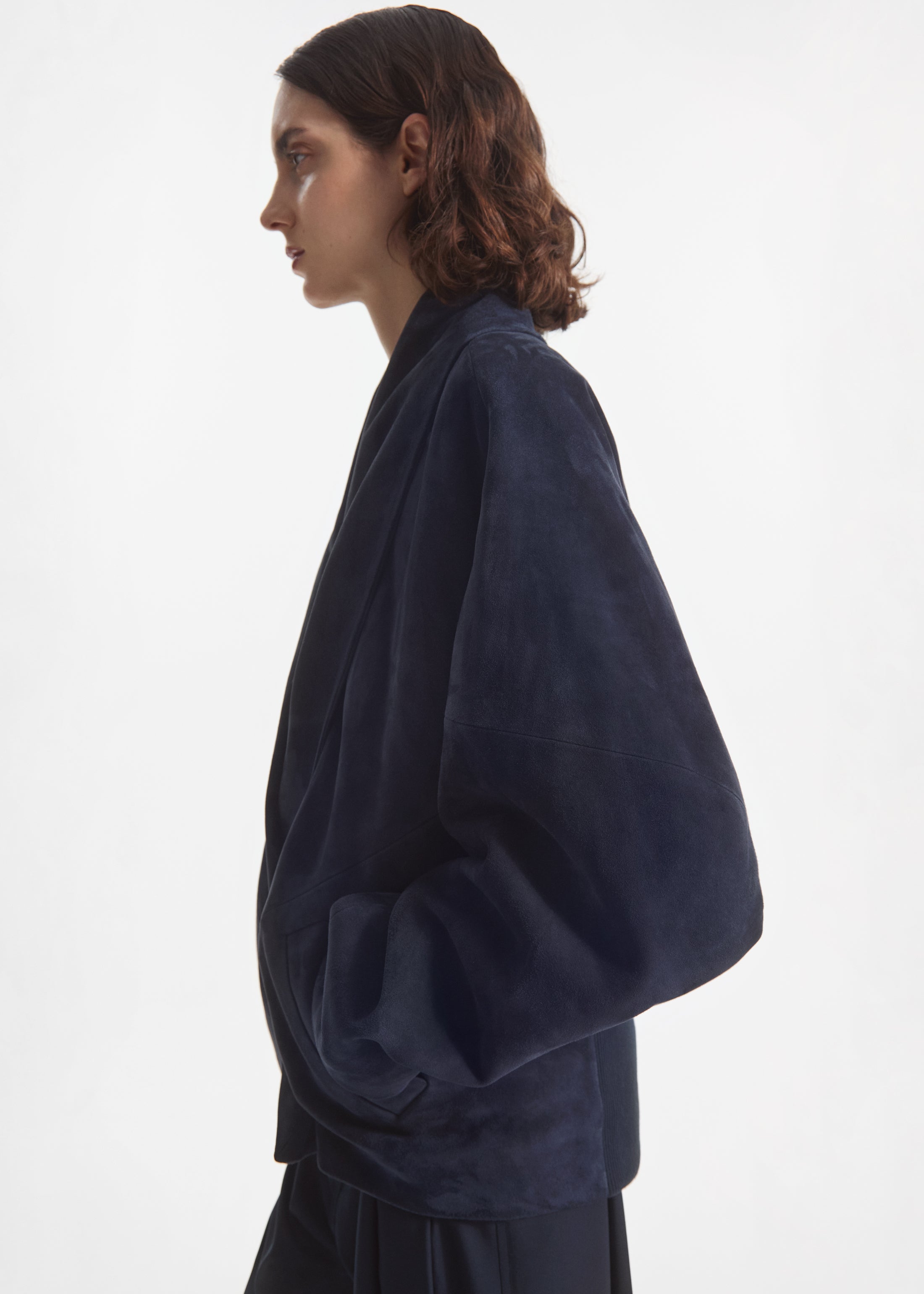 Wrap Jacket in Suede - Navy