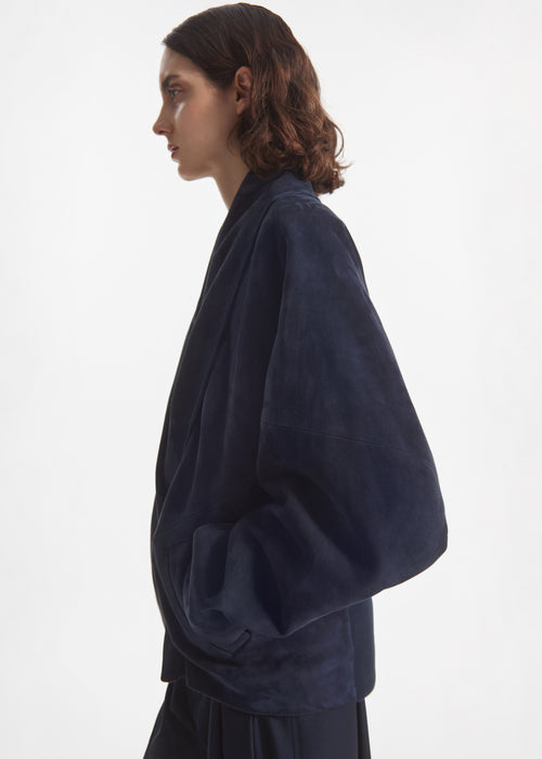Wrap Jacket in Suede - Navy, image 5 of 6