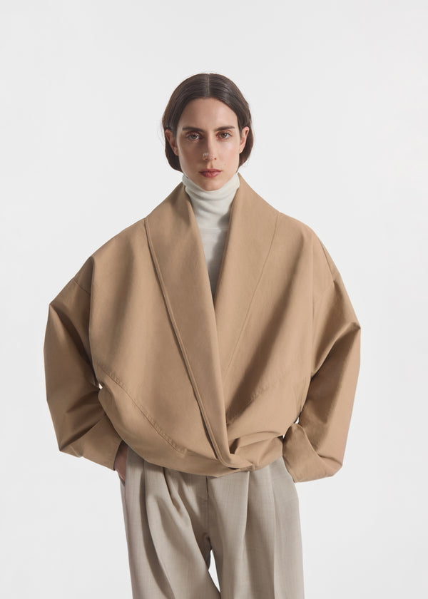 Wrap Jacket in Cotton Twill - Camel - CO