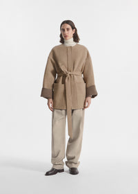 Double Faced Belted Jacket in Wool Cashmere - Taupe