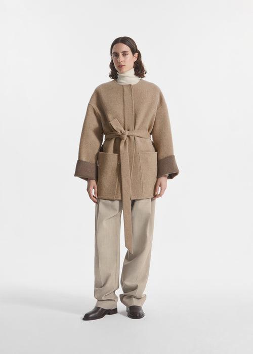 Double Faced Belted Jacket in Wool Cashmere - Taupe, image 1 of 5