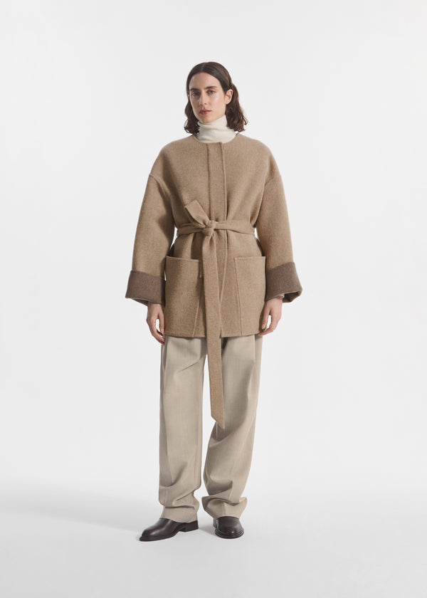 Double Faced Belted Jacket in Wool Cashmere - Taupe, image 1 of 5