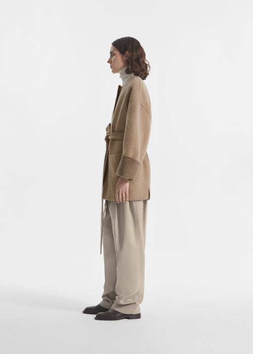 Double Faced Belted Jacket in Wool Cashmere - Taupe, image 3 of 5