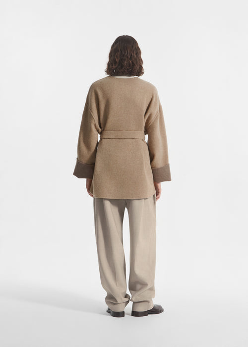Double Faced Belted Jacket in Wool Cashmere - Taupe, image 4 of 5