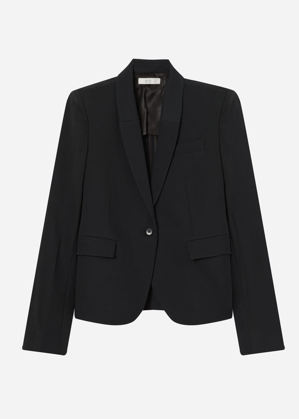 Single Button Down Blazer in Cotton - Black - CO