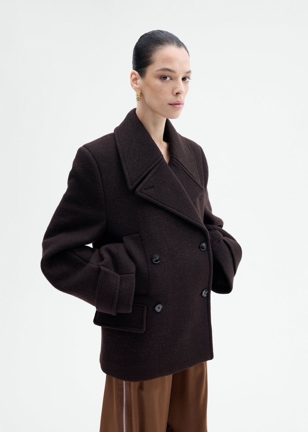 Double Faced Wool Peacoat - Brown Multi - CO