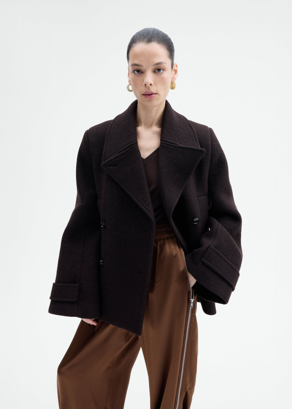Double Faced Wool Peacoat - Brown Multi - CO