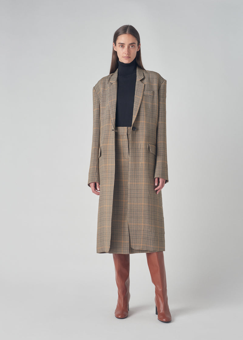 Stragith Coat in Lightweight Tweed - Brown Plaid - CO