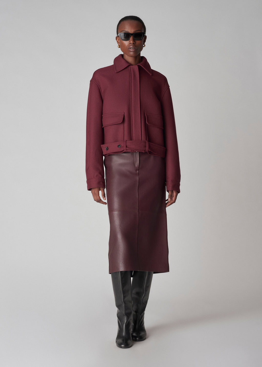 Cropped Jacket in Twill Suiting - Bordeaux - CO