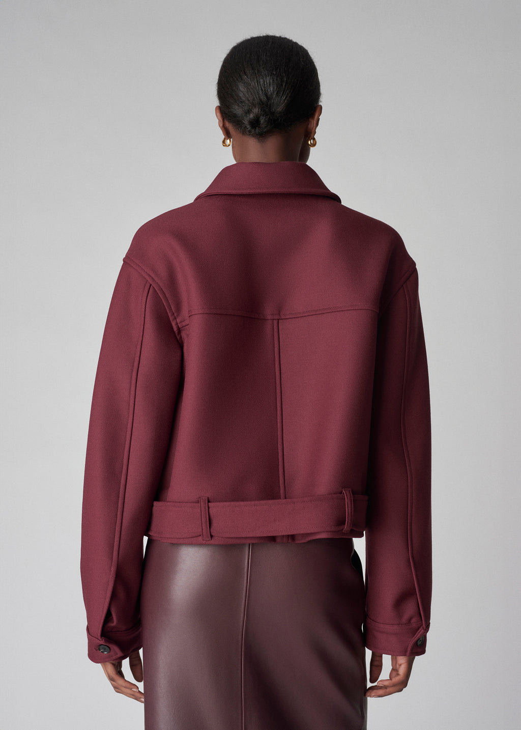 Cropped Jacket in Twill Suiting - Bordeaux - CO