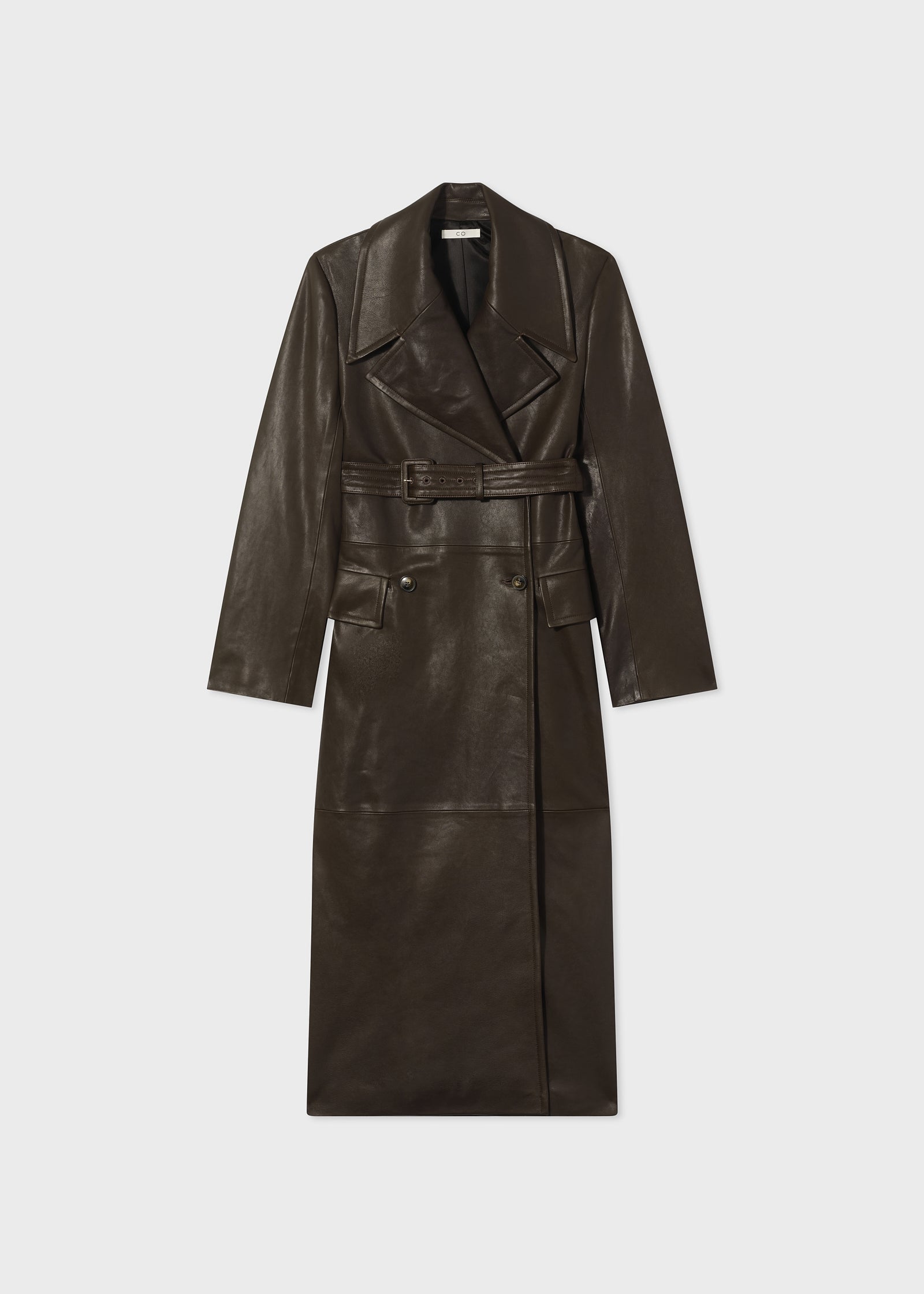 Double Breasted Trench Coat in Leather - Chocolate