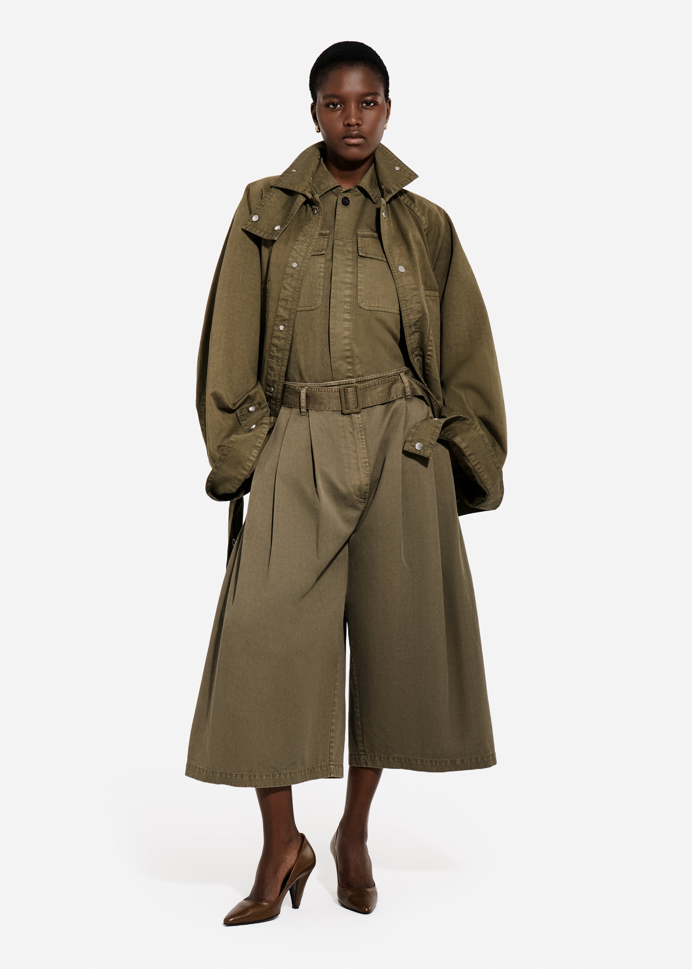 Garment Dye Pleated Culotte in Cotton - Avocado