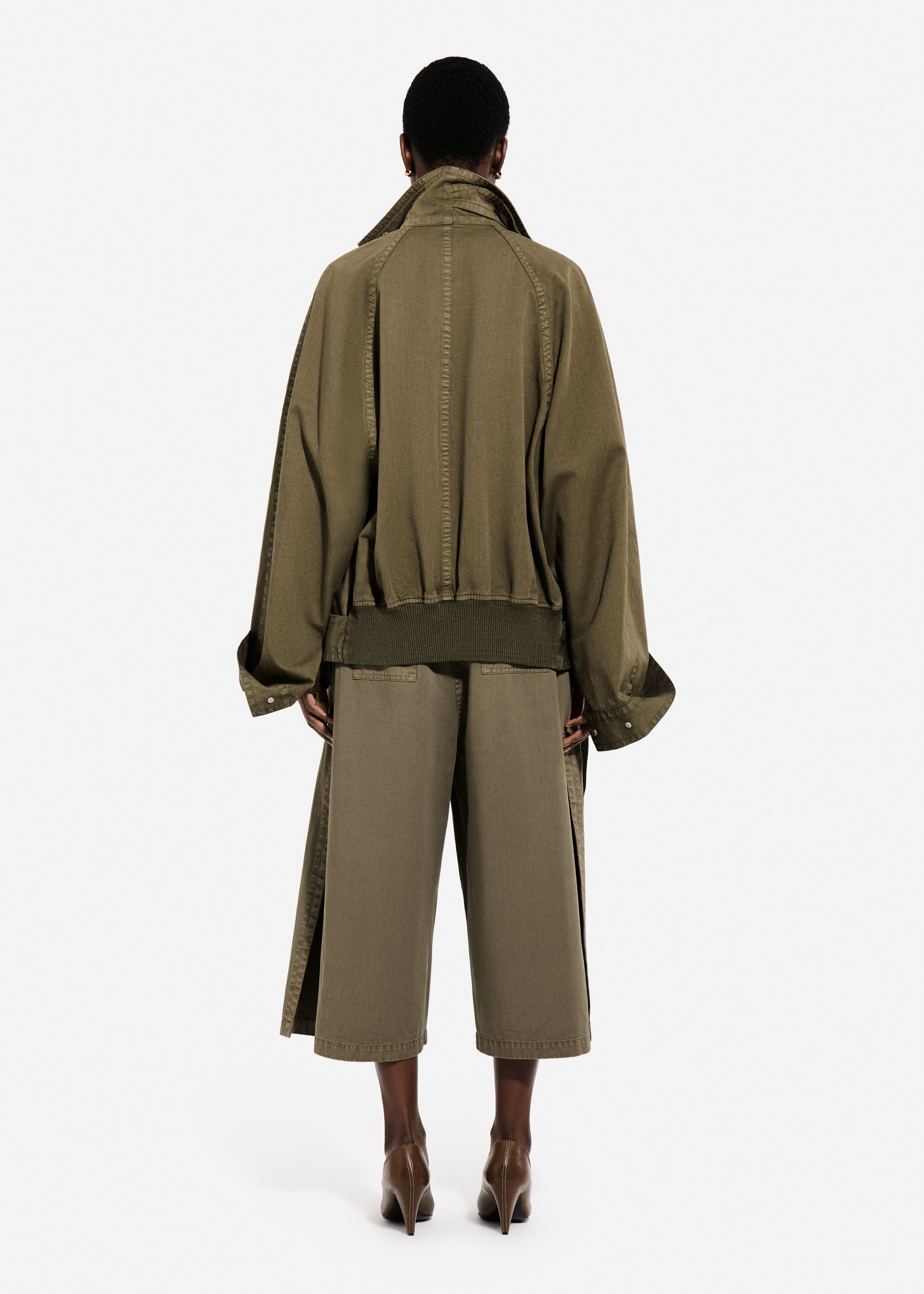 Garment Dye Pleated Culotte in Cotton - Avocado