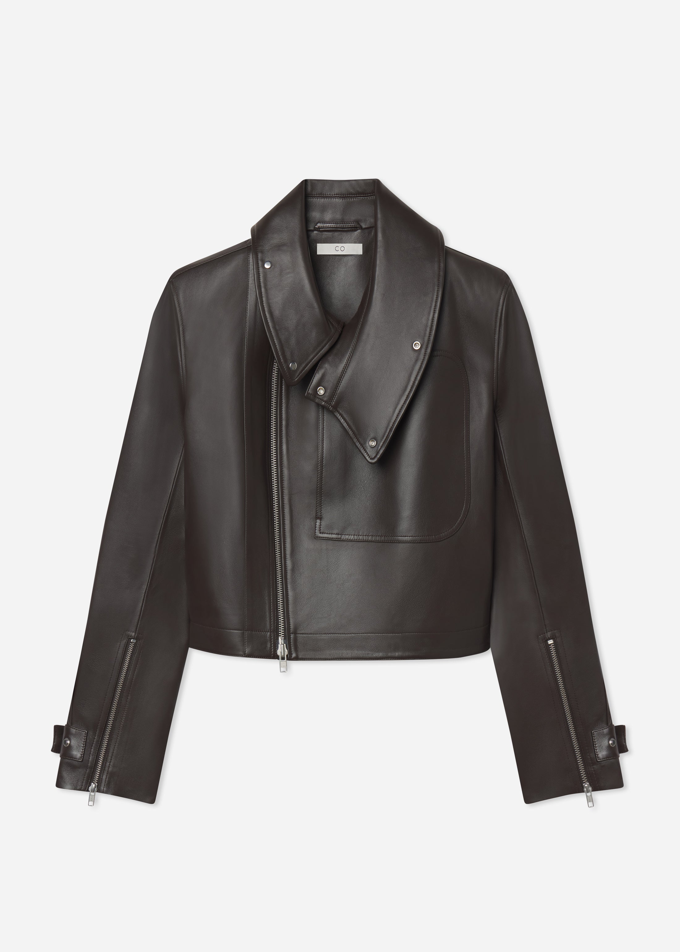 Flying Collar Moto Jacket in Leather - Chocolate