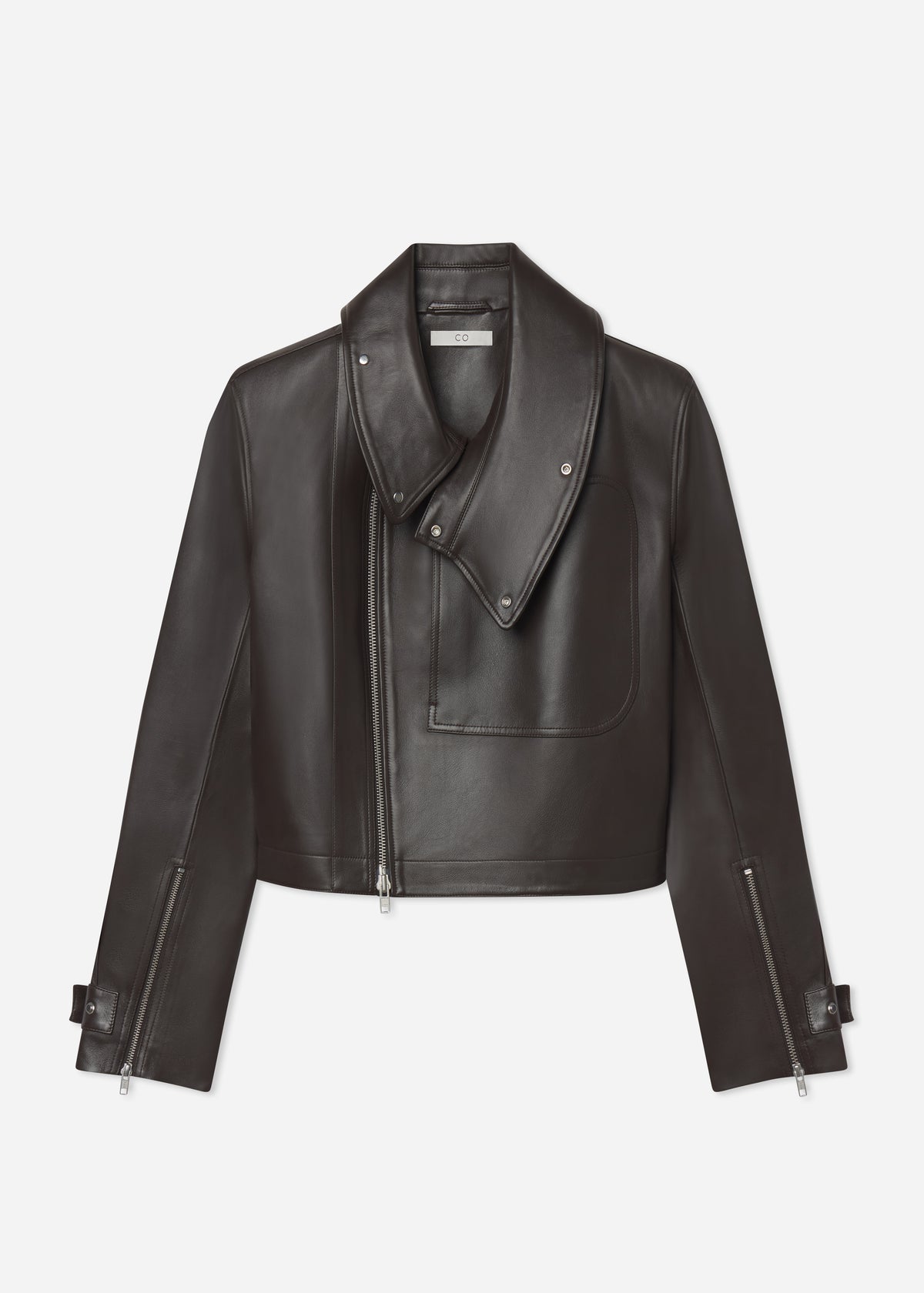 Flying Collar Moto Jacket in Leather - Chocolate, image 4 of 4