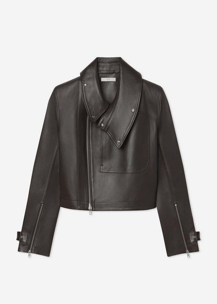 Flying Collar Moto Jacket in Leather - Chocolate, image 4 of 4