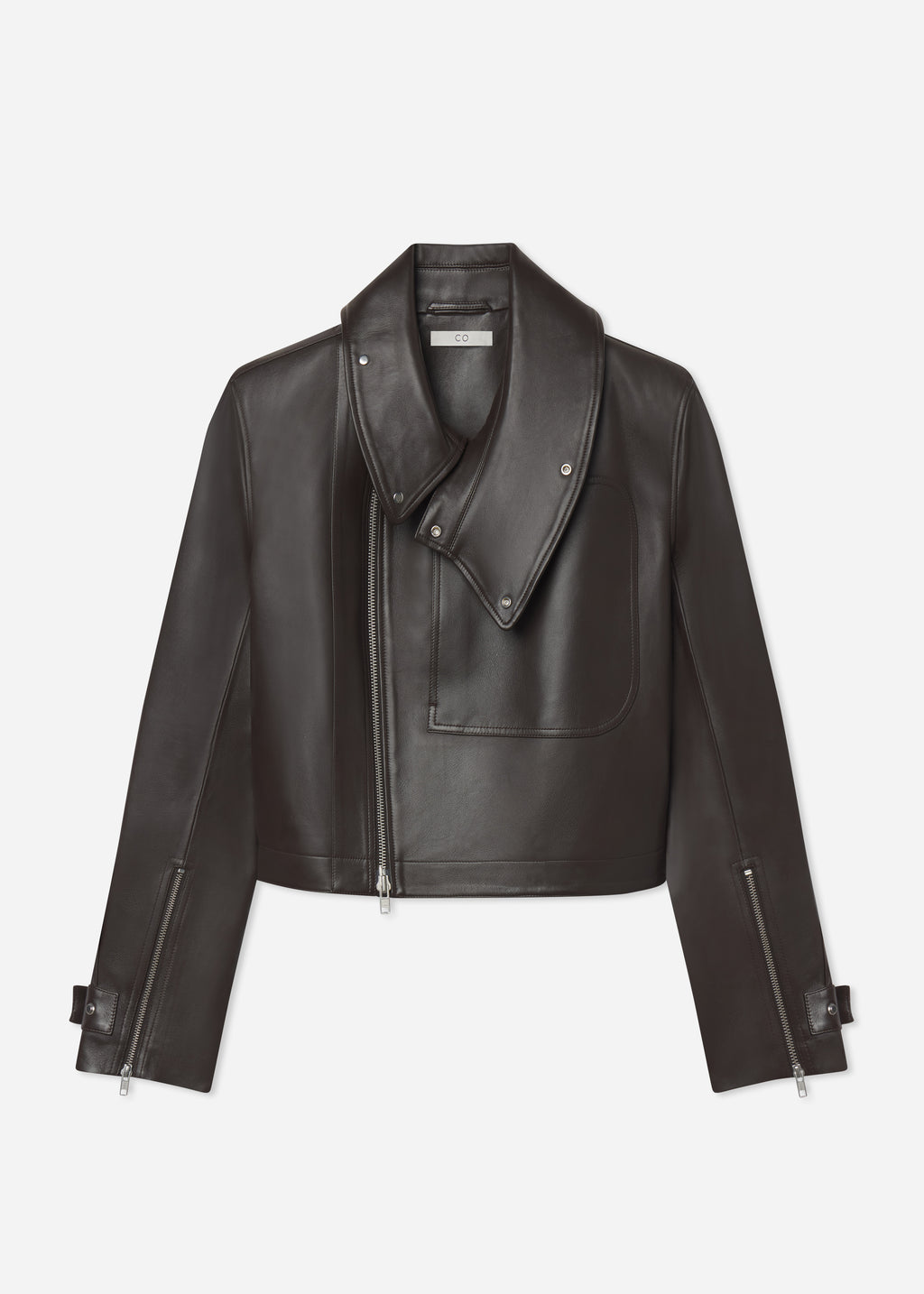 Flying Collar Moto Jacket in Leather - Chocolate - CO