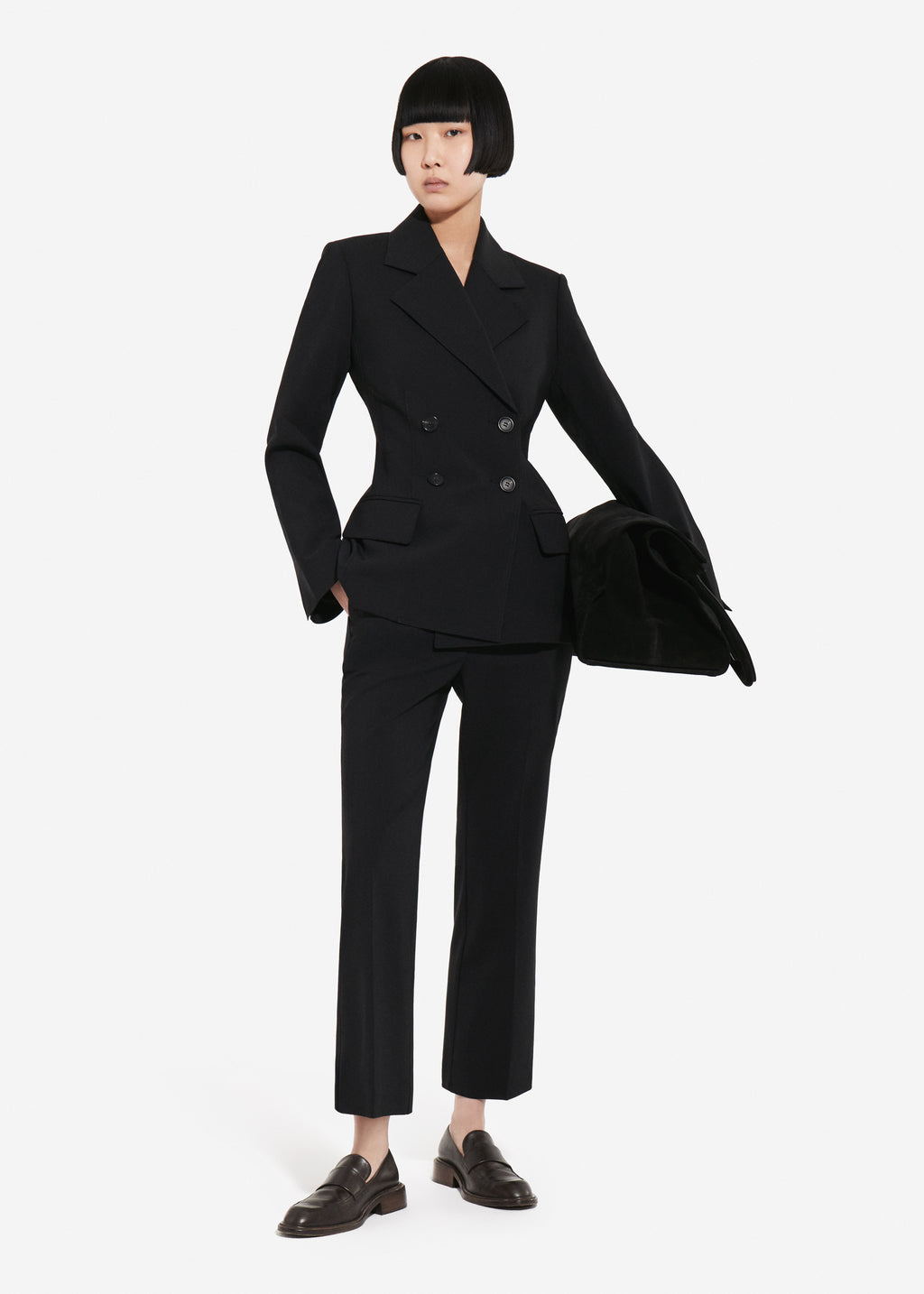 Double Breasted Fitted Blazer in Virgin Wool - Black - CO