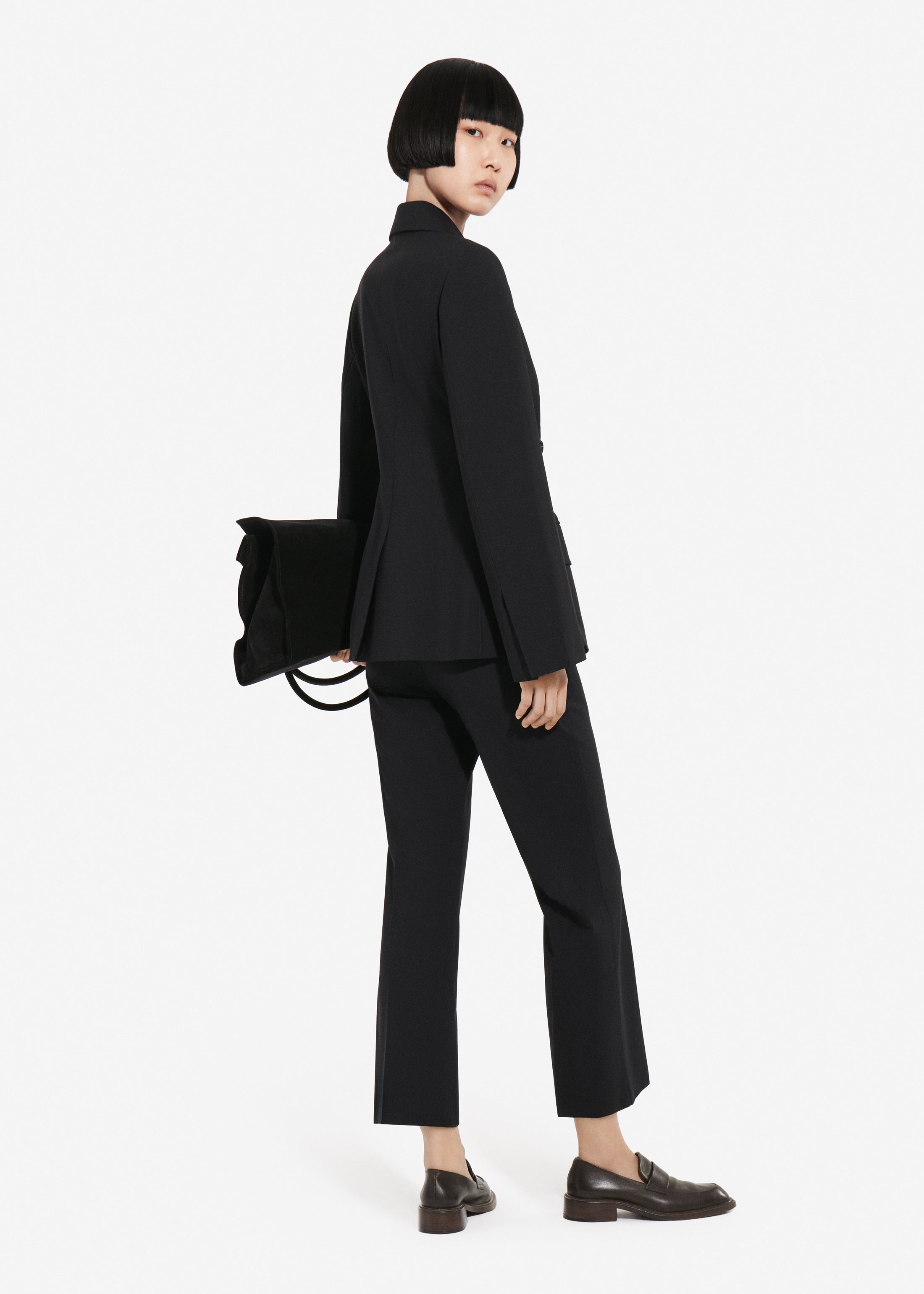 Double Breasted Fitted Blazer in Virgin Wool - Black