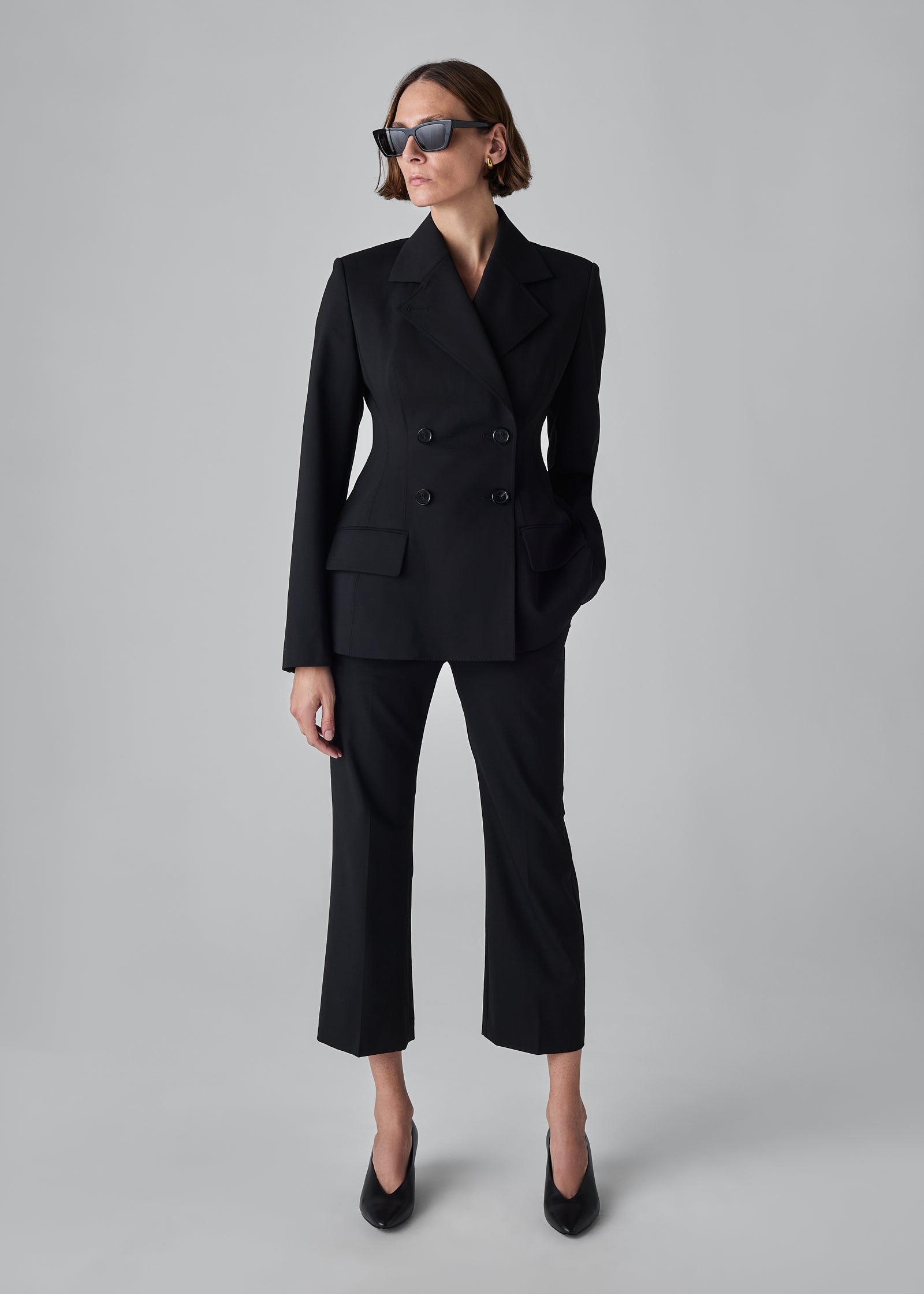 Double Breasted Fitted Blazer in Virgin Wool - Black