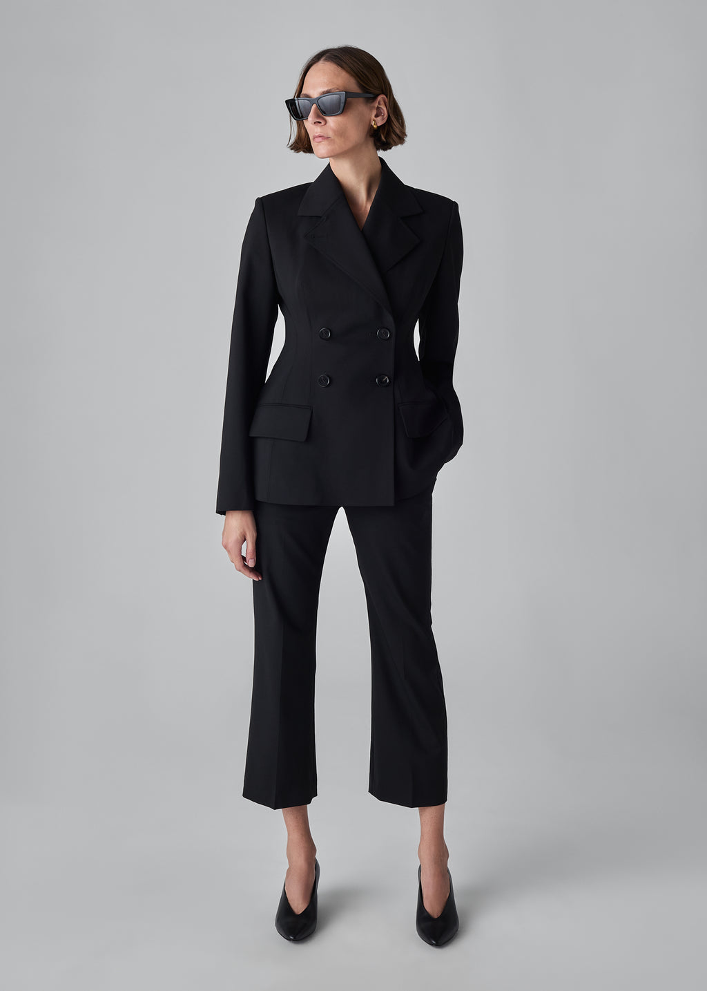 Double Breasted Fitted Blazer in Virgin Wool - Black - CO