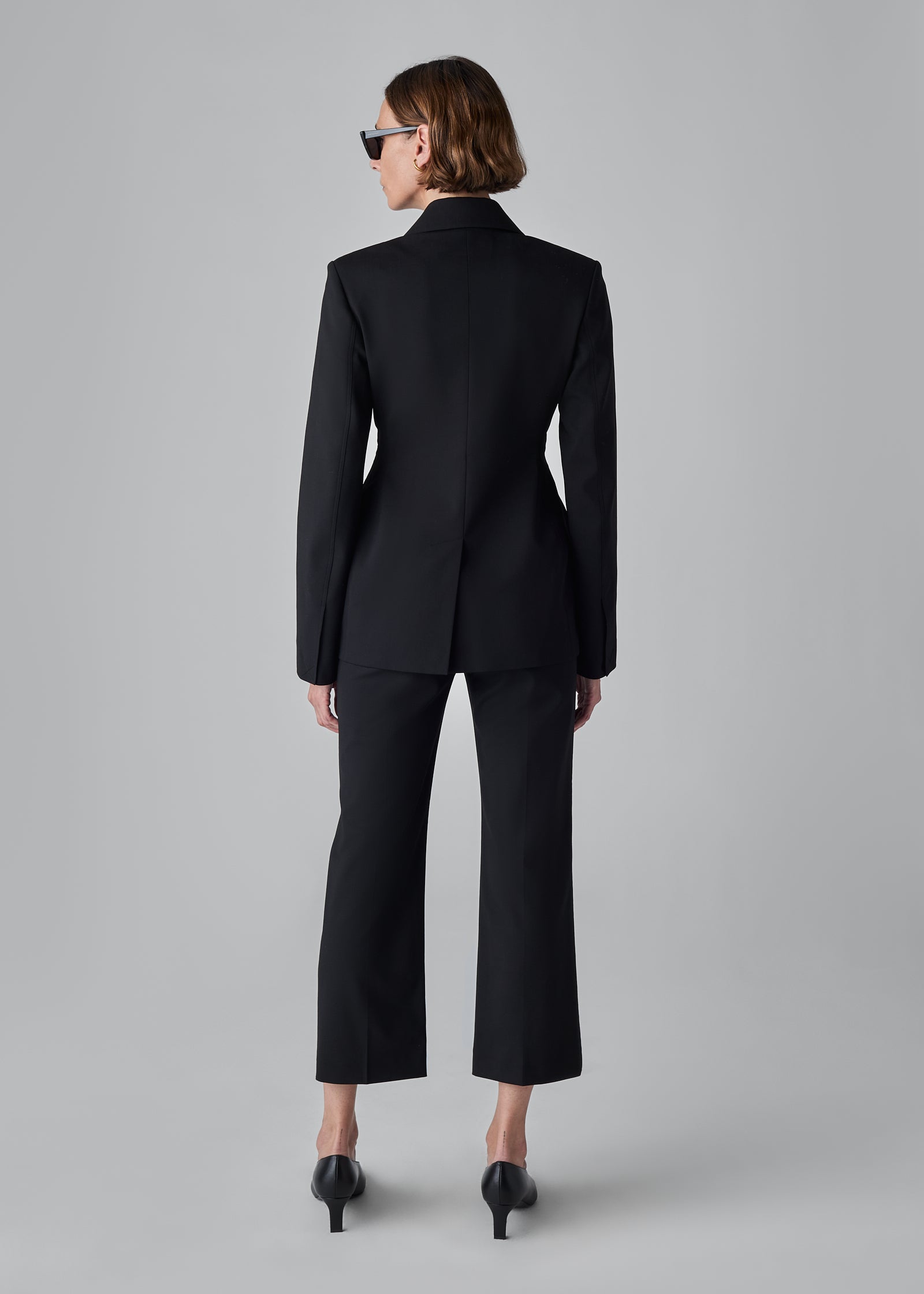 Cropped Cigarette Trouser in Virgin Wool - Black