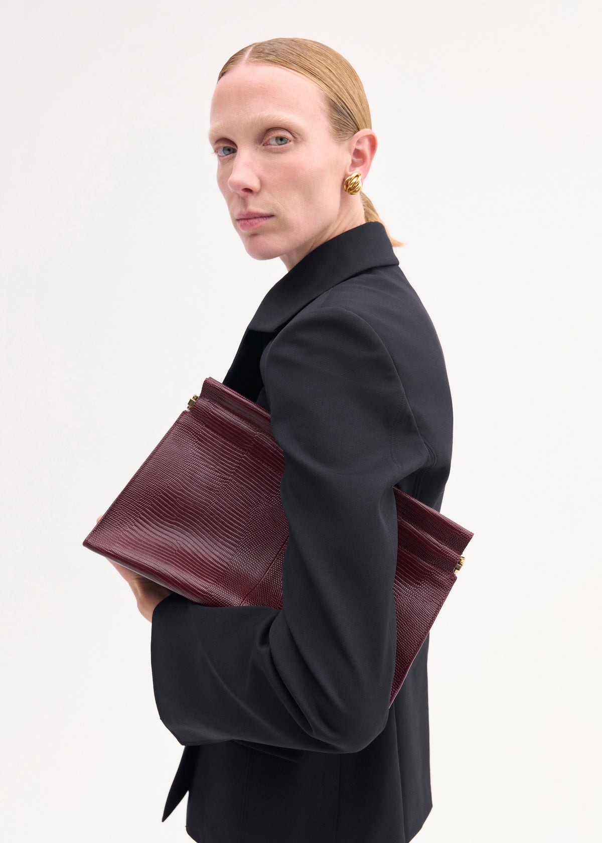 Large Leather Clutch in Burgundy, image 4 of 4