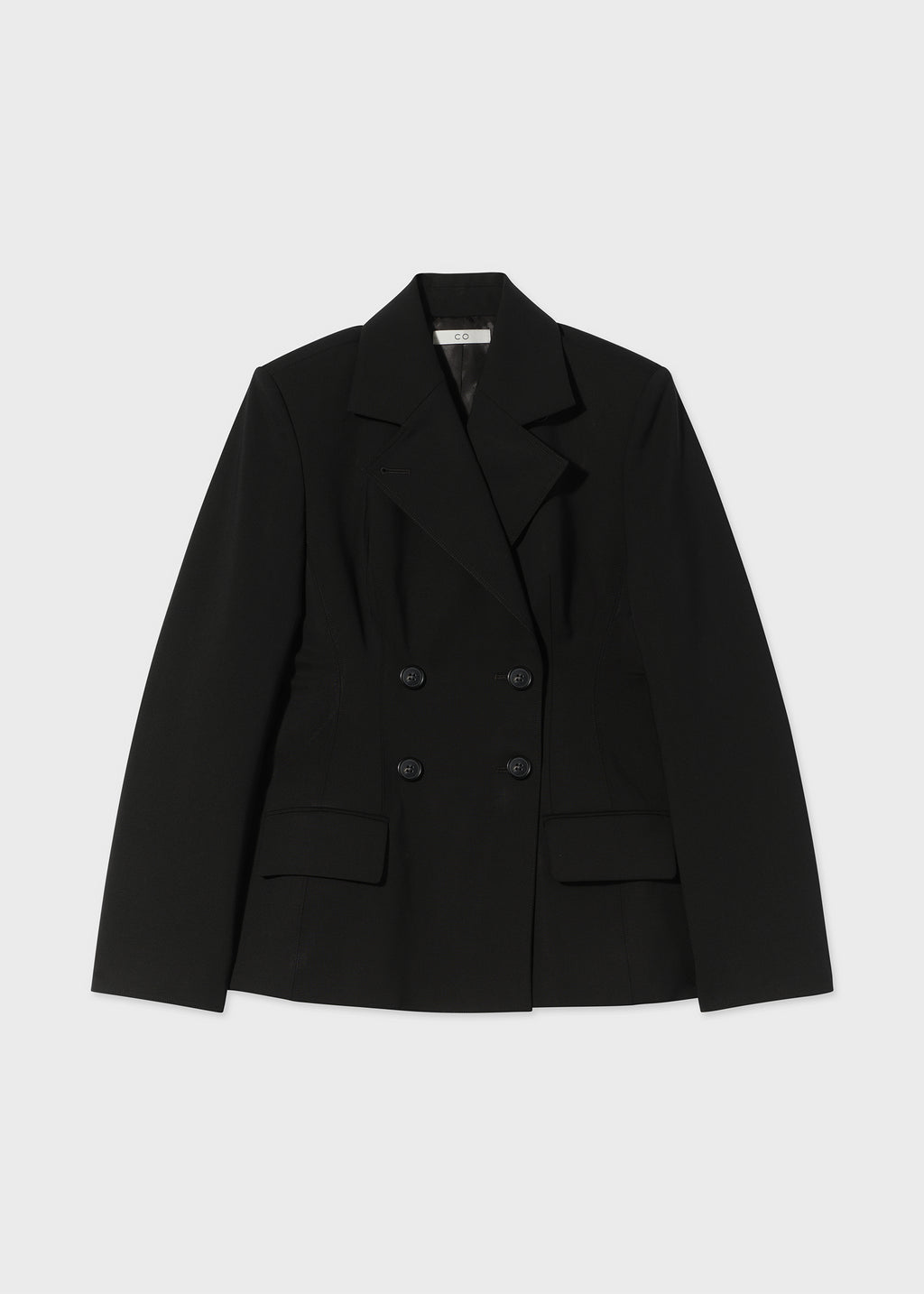 Double Breasted Fitted Blazer in Virgin Wool - Black - CO