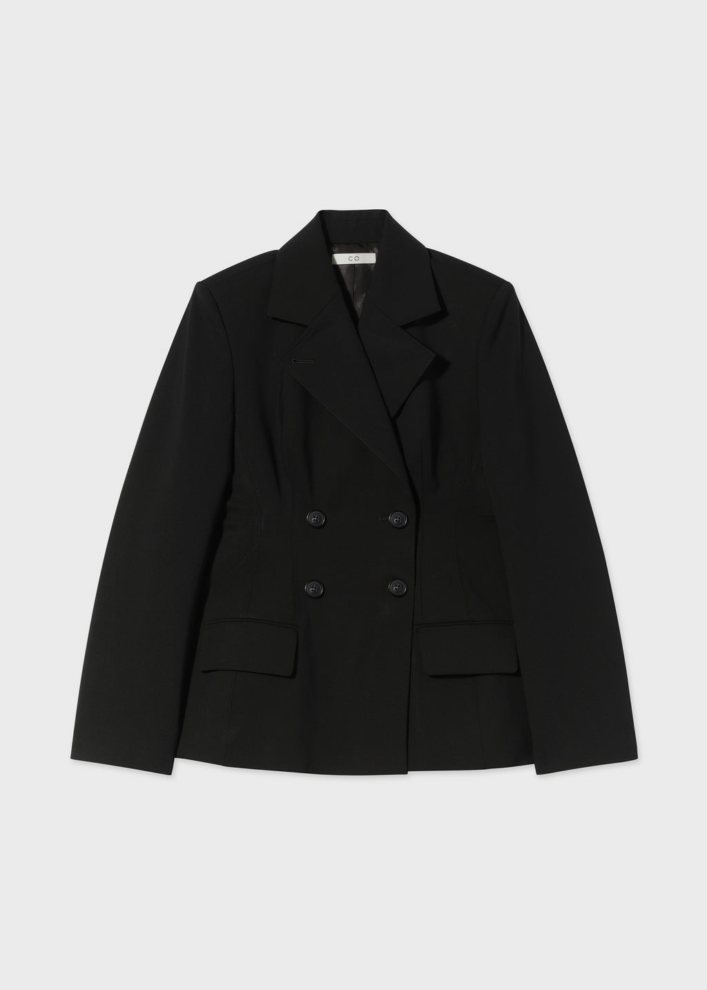 Double Breasted Fitted Blazer in Virgin Wool - Black - CO
