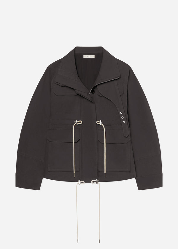 Military Jacket in Brushed Cotton - Chocolate - CO