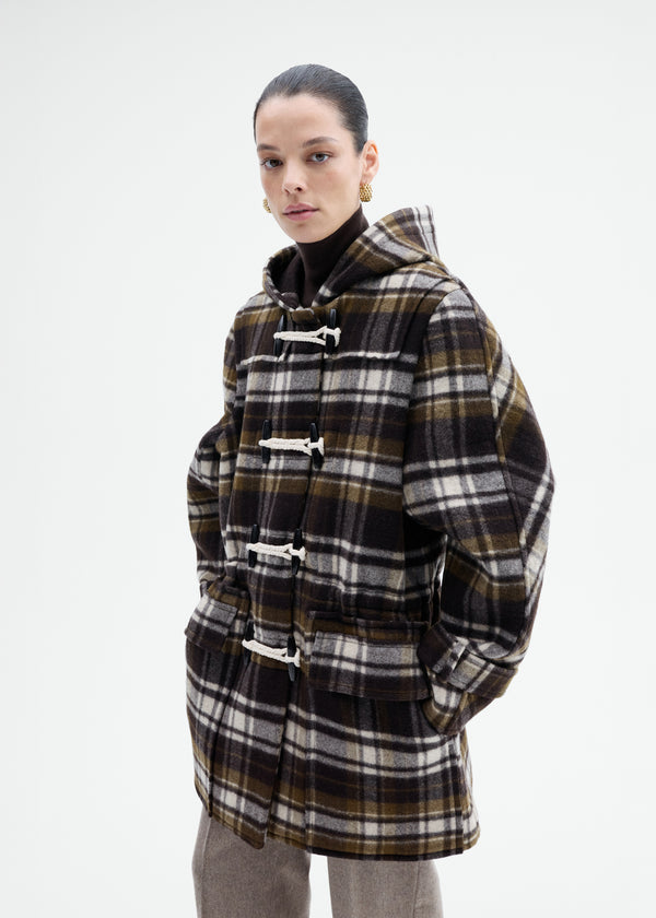 Checked Wool Duffle Coat - Brown Multi - CO