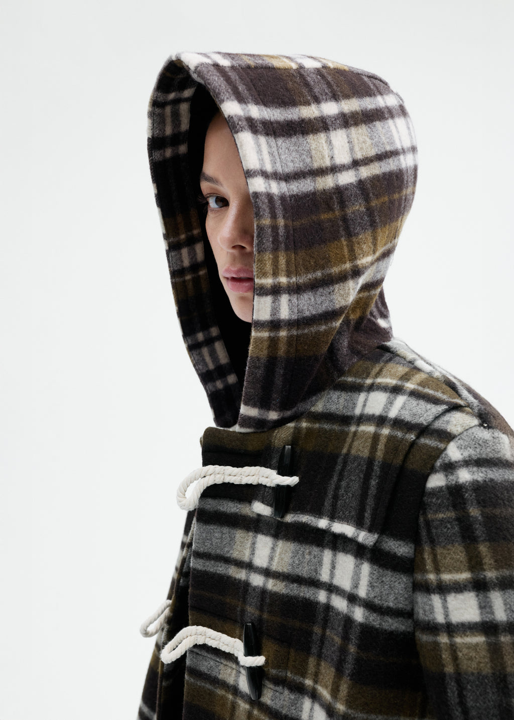 Checked Wool Duffle Coat - Brown Multi - CO